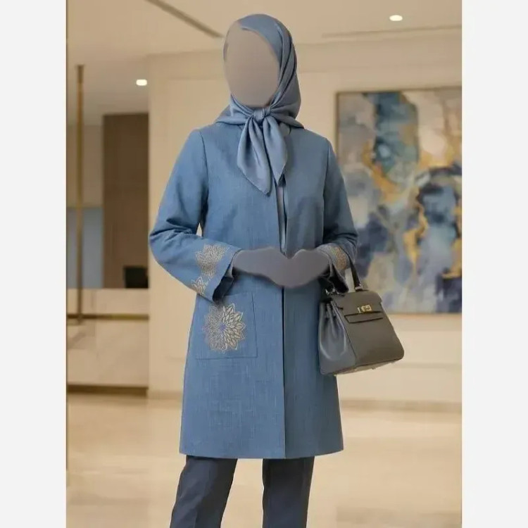 مانتو گلدوزی شده مدل خورشید جنس شانتون اسلپ درجه یک