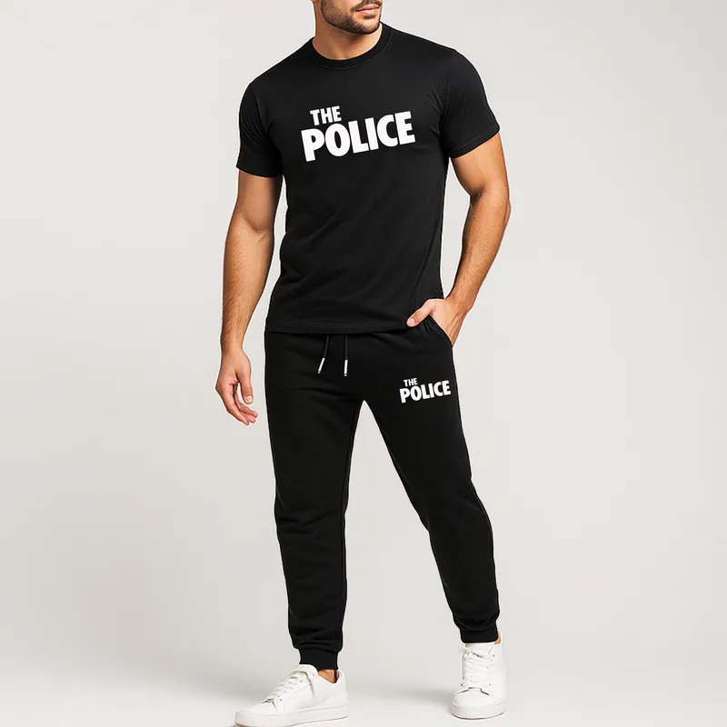 ست تیشرت و شلوار مردانه نخ طرح police آستین کوتاه دو تکه