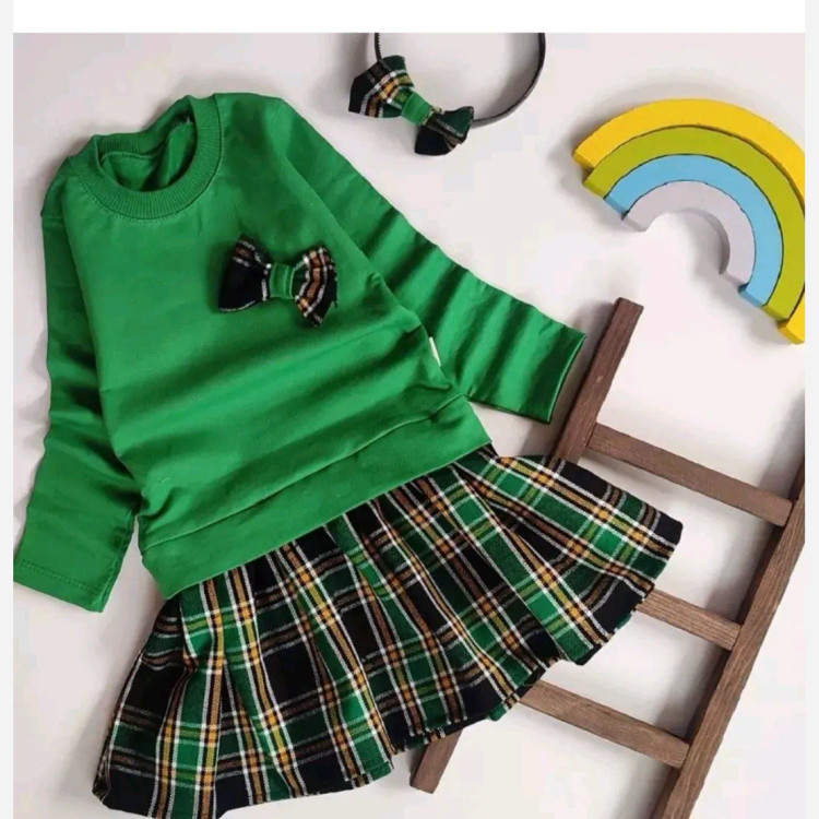 ست سارافون پاییزه پنبه دورس و دامن کشمیر همراه تل