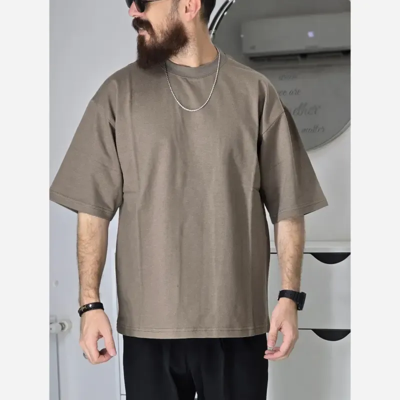 تیشرت باکسی بیسیک پگادور پارچه دورس دو نخ سایز L XL XXL رنگ بندی مداد رنگی