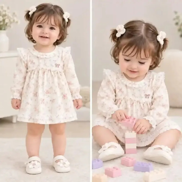 بادی دامندار مجلسی نوزادی دخترانه پیراهن رز صورتی گل گلی پنبه ای