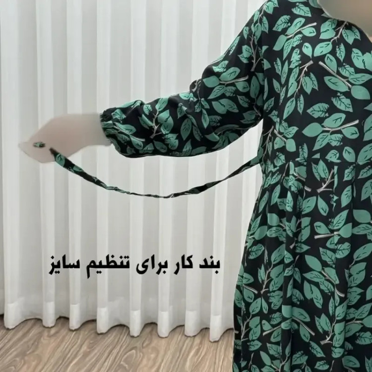 پیراهن نخی گلدار برگ فری سایز تا 46 سوپر نخ خارجی چهارفصل زنانه شیک راحت سایه نمیندازد کمربند دارد