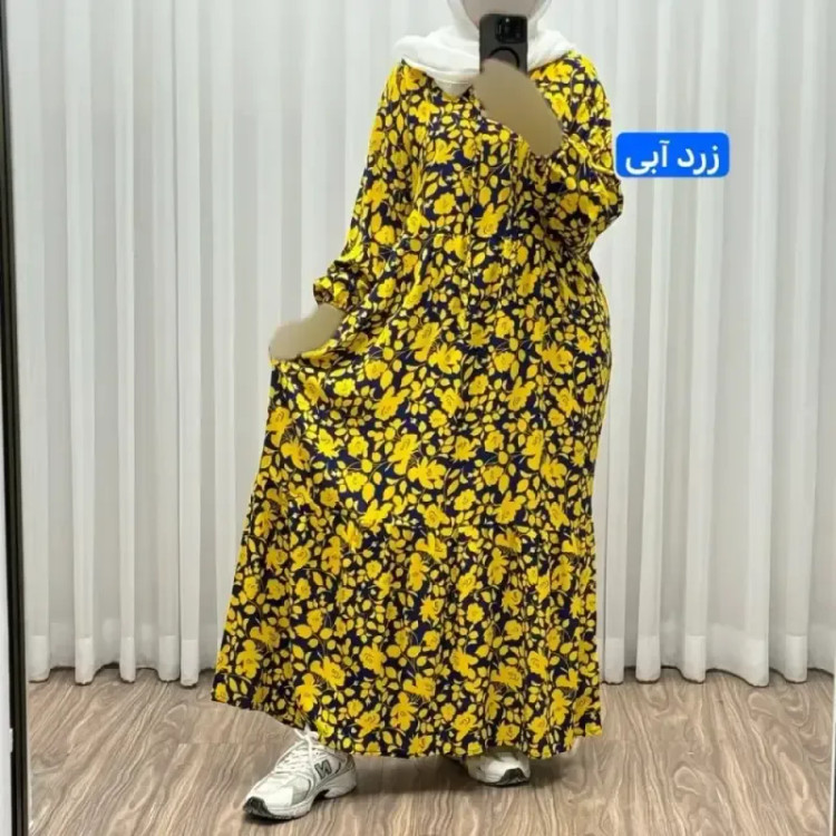 پیراهن ساحلی نخی گلدار زنانه فری سایز تا 50 کد 1308 شسته شده بدون آبرفت و رنگ رفت کمربنددار