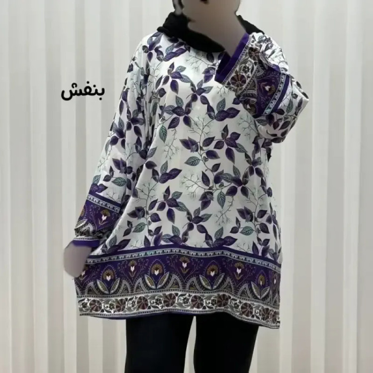 تونیک نخی فری سایز تا 52 حاشیه دار کمربنددار چهارفصل زنانه و دخترانه کد 1455
