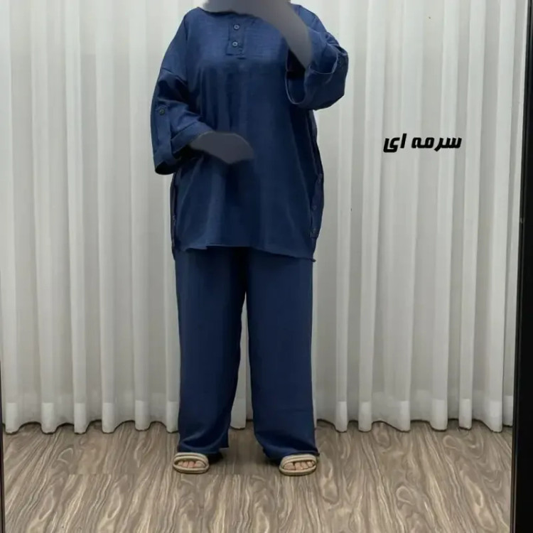 ست بلوز و شلوار زنانه مدل پانچی جنس شانتون فری سایز مناسب تا 52