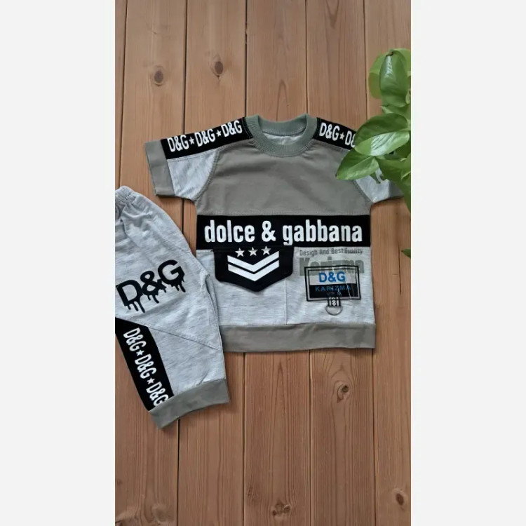 ست تیشرت و شلوارک پسرانه پنبه یک رو و ملانژ طرح D&G سایز 35 تا 45