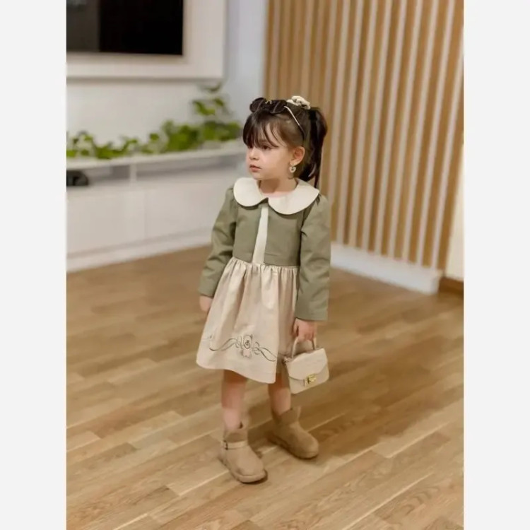 کت و سارافون دخترانه گلدوزی شده لینن و کتان مناسب 3 تا 7 سال