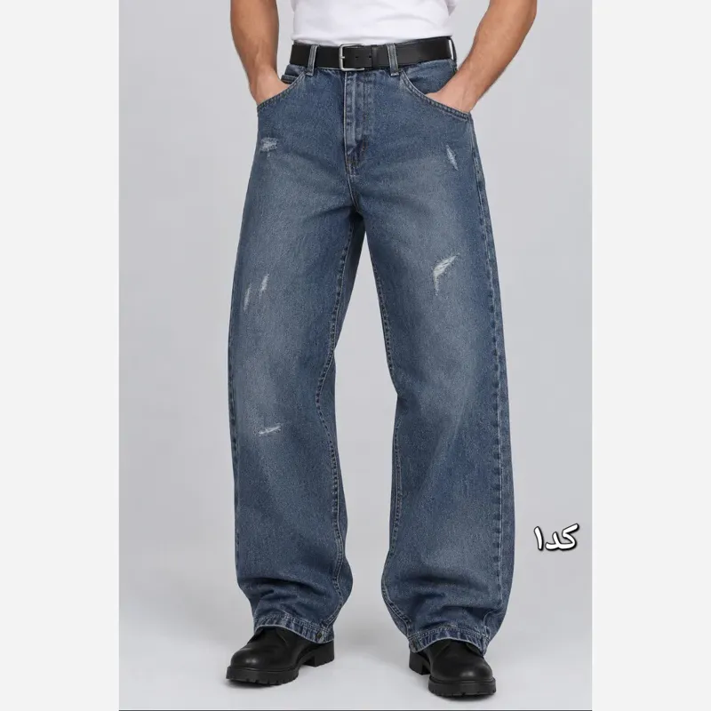 شلوار جین مردانه نیم بگ کمر کشی مدل لش و افتاده سایز 44 تا 52